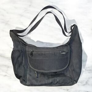 LL Bean Vintage Nylon Crossbody Bag Black Shoulder Purse Tote Handbag Full Zip